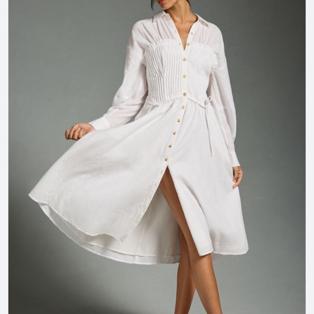 Pilcro White Long Sleeve Midi Dress